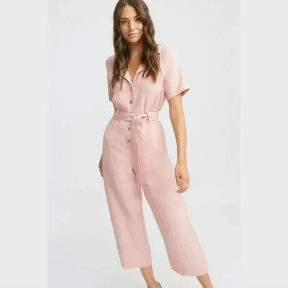SOLD Kookai Dusty Pink Solace Jumpsuit Size 40 Tencel Linen Blend Collared - Picture 14 of 16